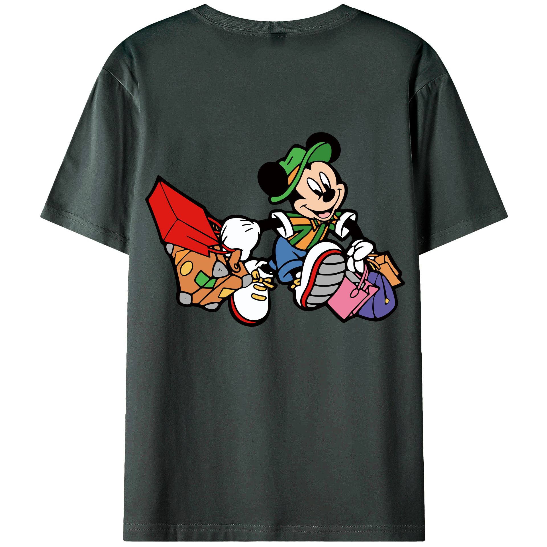 ミッキーマウス Mickey Mouse 綿100％ メンズ半袖Tシャツ（バックプリント） 通気性
